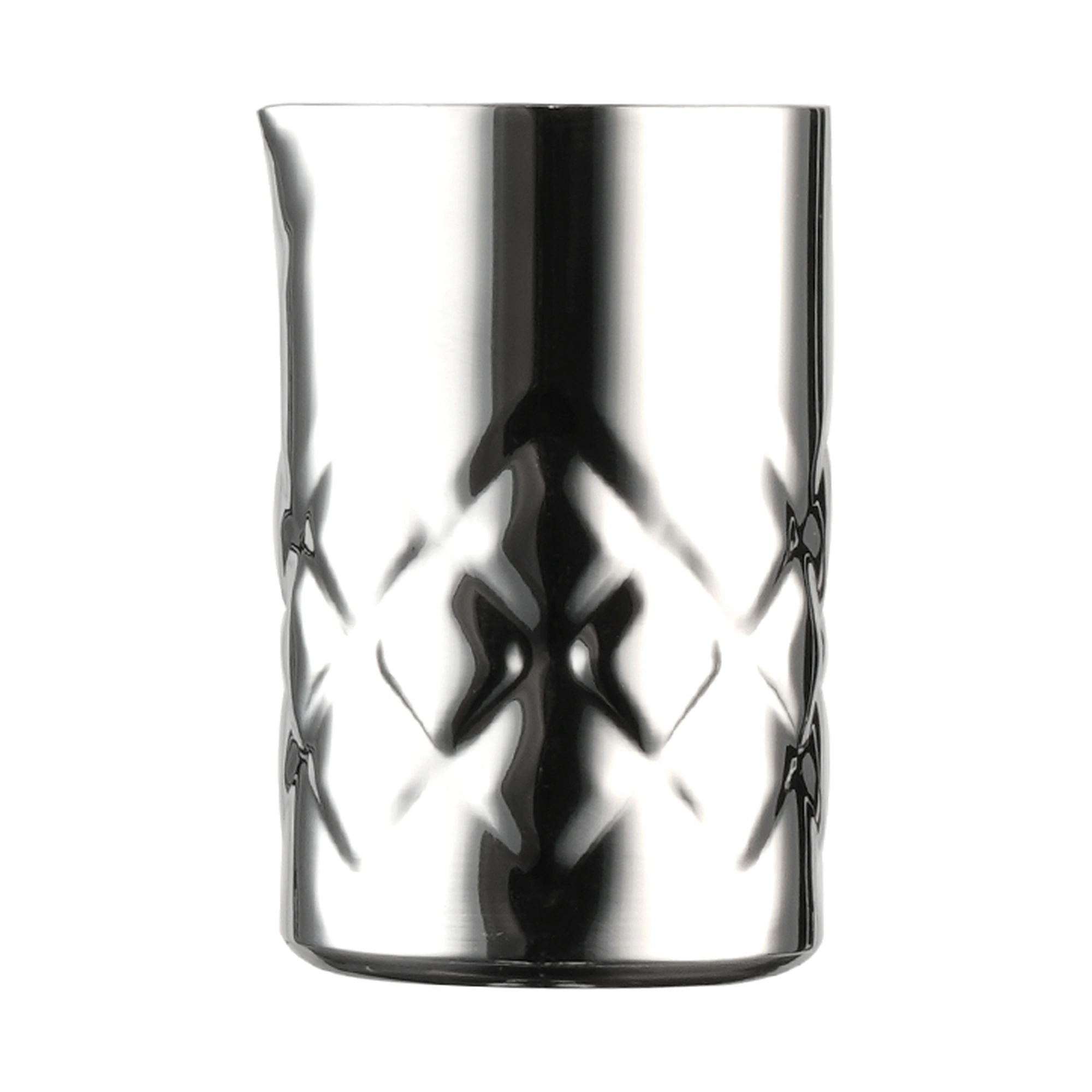 jigger Iron The Bars de acero pulido con forma de pequeño mixing tin y tallado en rombos