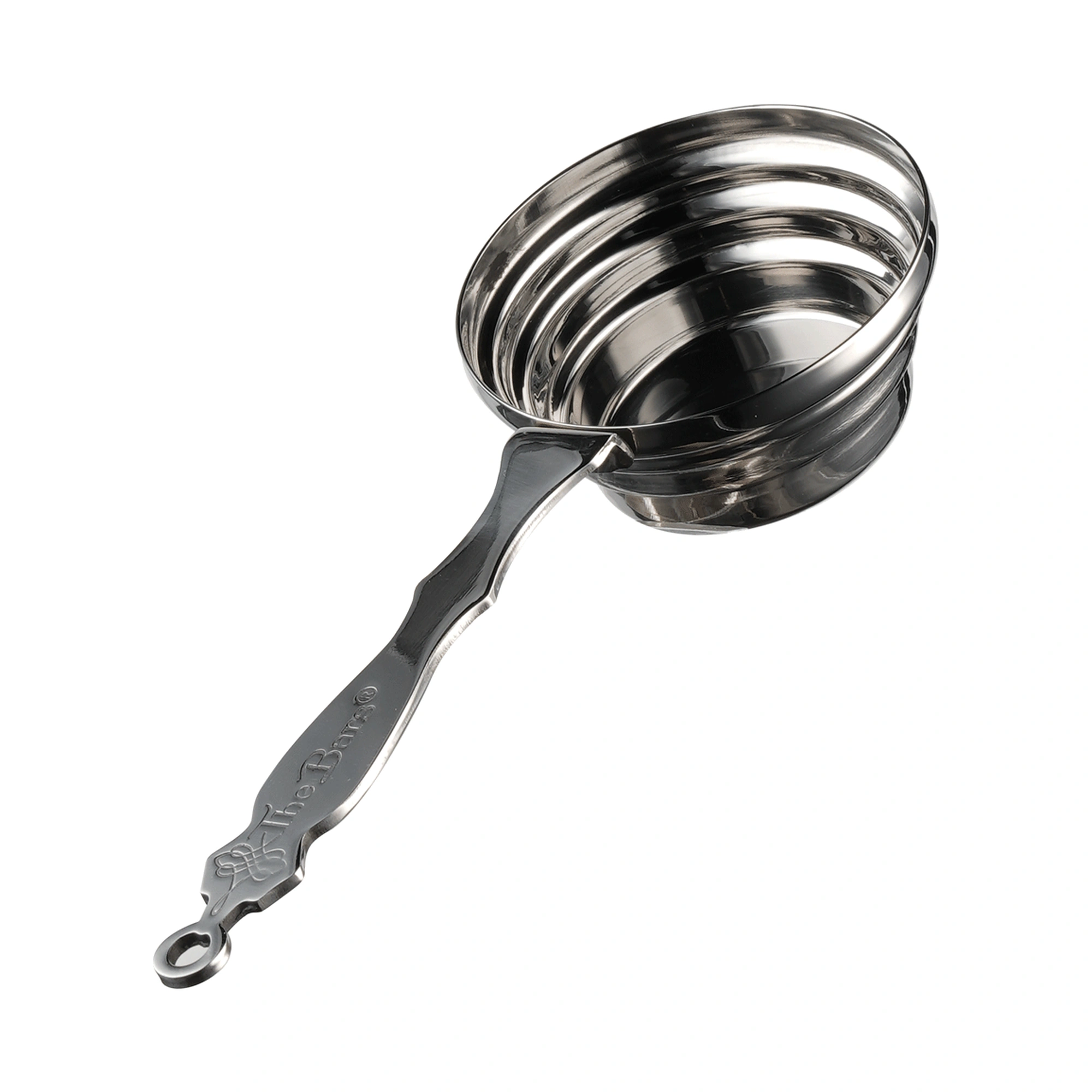 jigger con mango: los escalones interiores de 15, 30, 45 y 60 ml vistos desde arriba