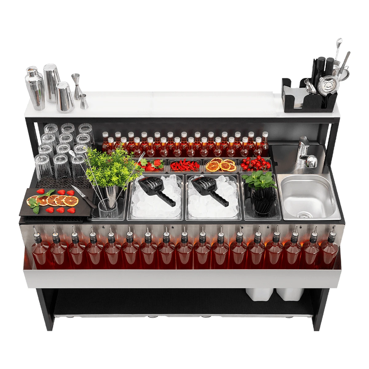 barra de bar portátil versión Completa, con tapete de barra de acero y encimera LED