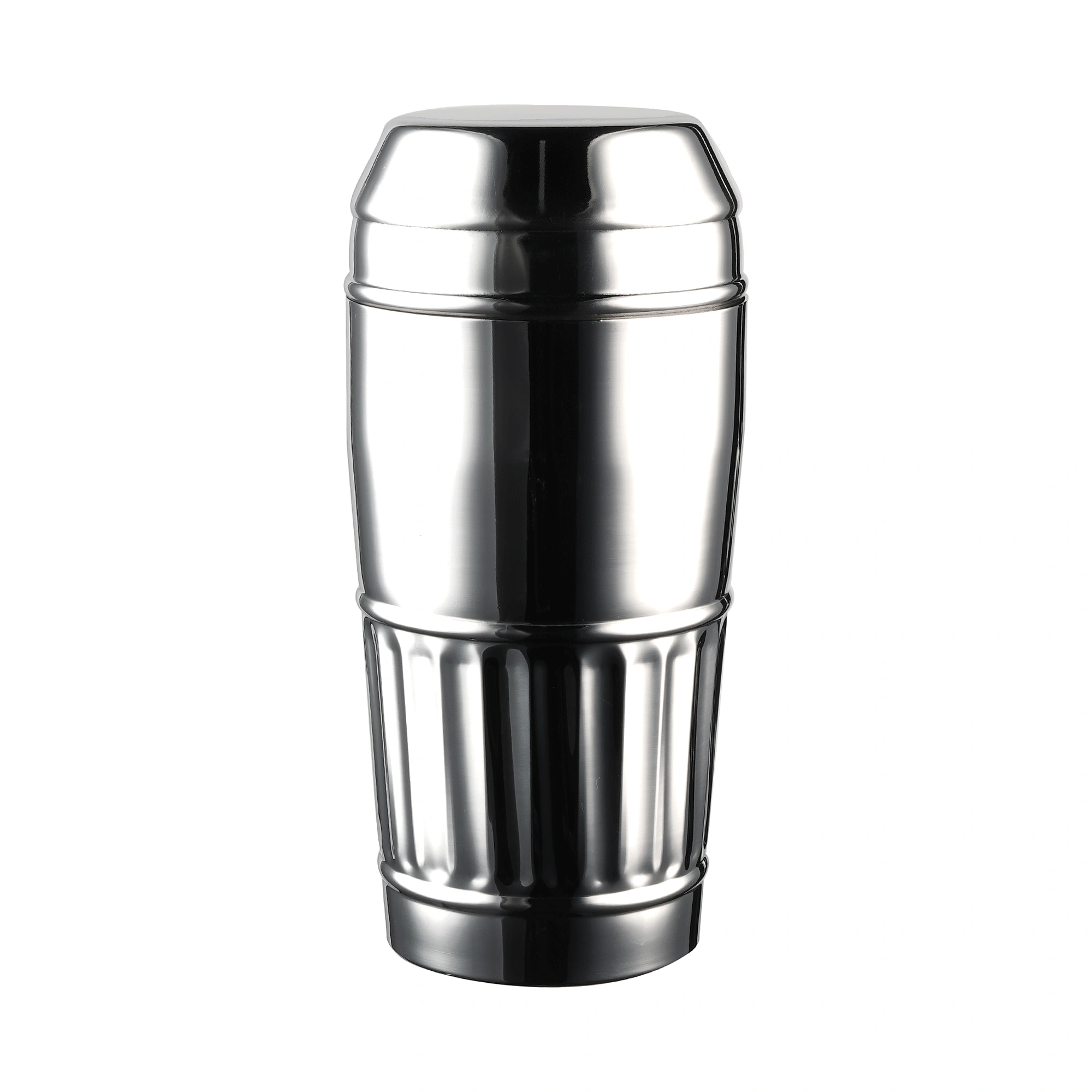 coctelera Deco Coffee The Bars de tres piezas en acero pulido con cuerpo en forma de barril y acanaladuras en la base