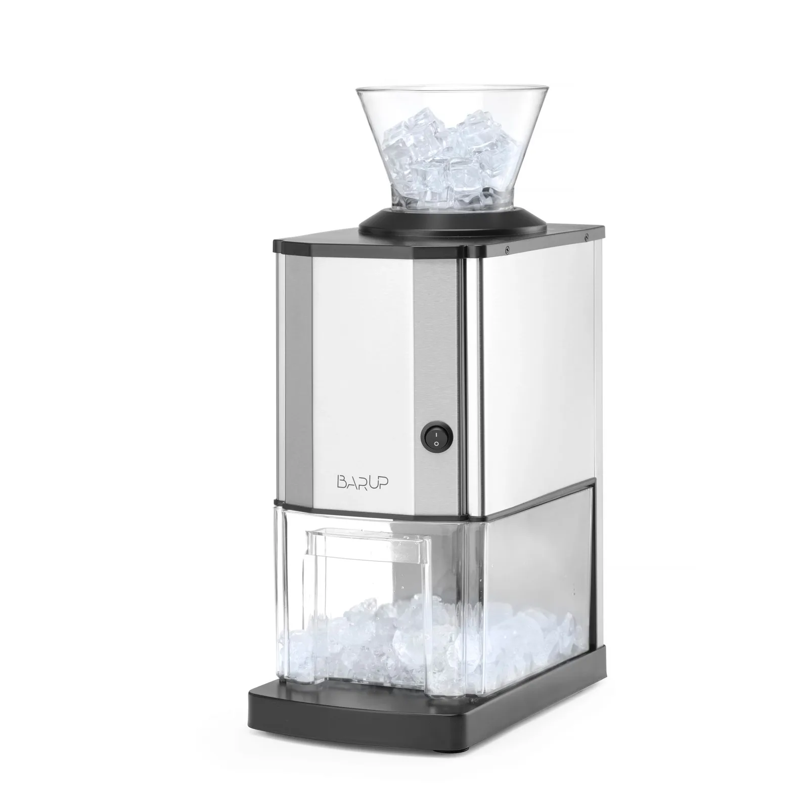 picadora de hielo eléctrica 12 kg/h con cuerpo de acero cepillado y recipiente transparente
