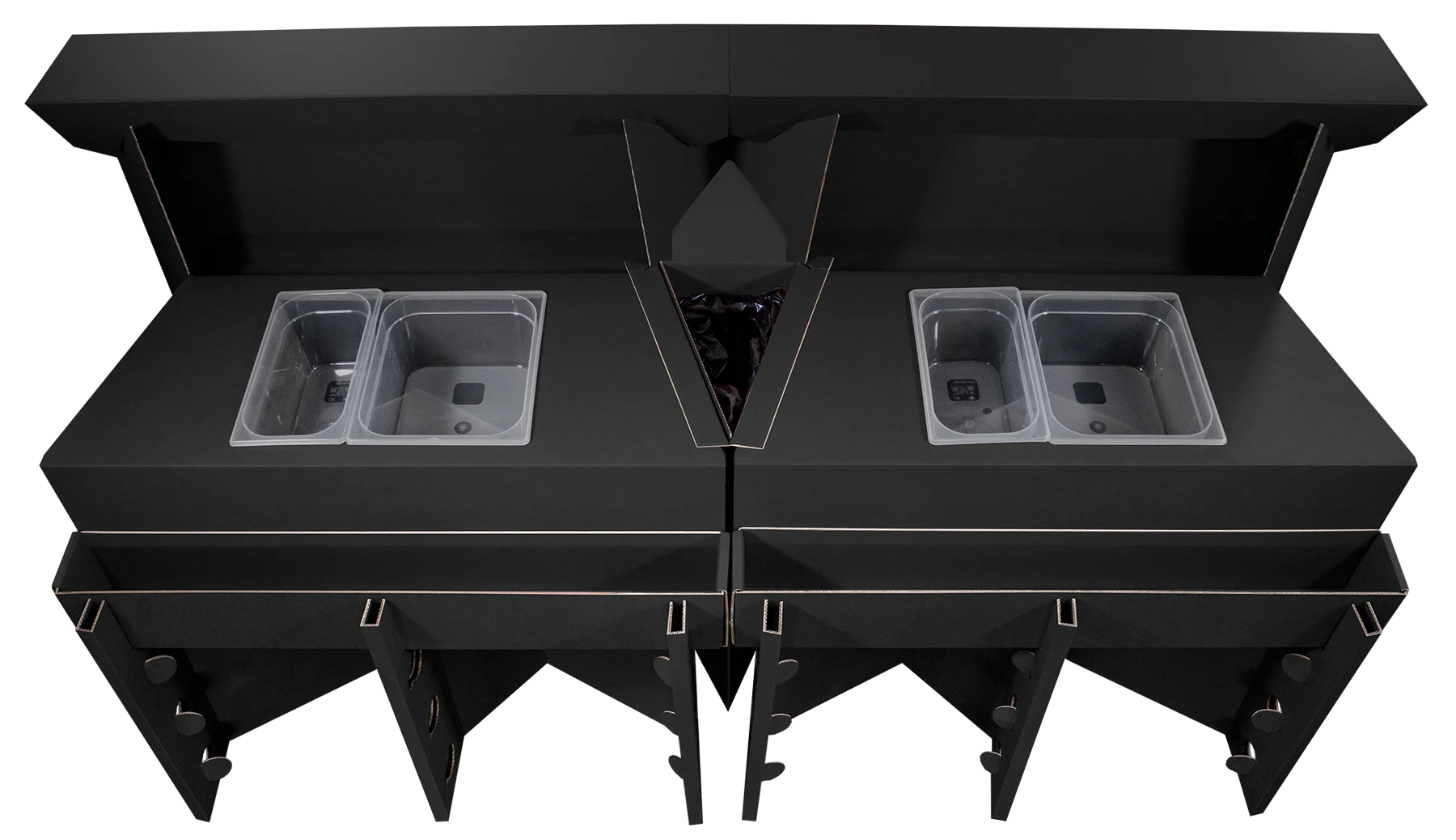 barra portátil Workstation Easy, plano de trabajo con las dos cubetas de hielo